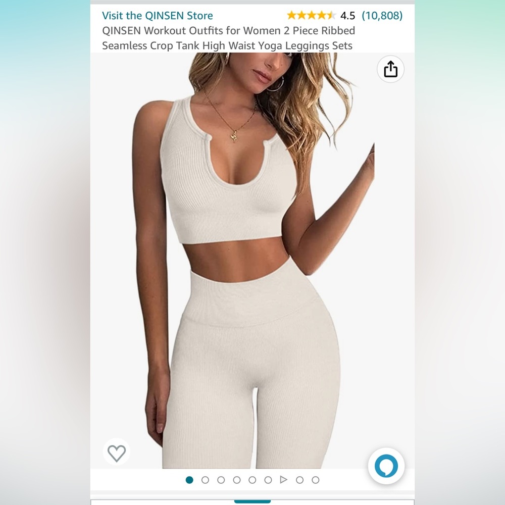 Amazon Workout Set - 2 Piece Ribbed Seamless Crop Tank, High Waist Yoga Leggings